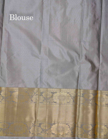 Beautiful Light Grey Semi Silk Saree With Traditional Evening Morning Border