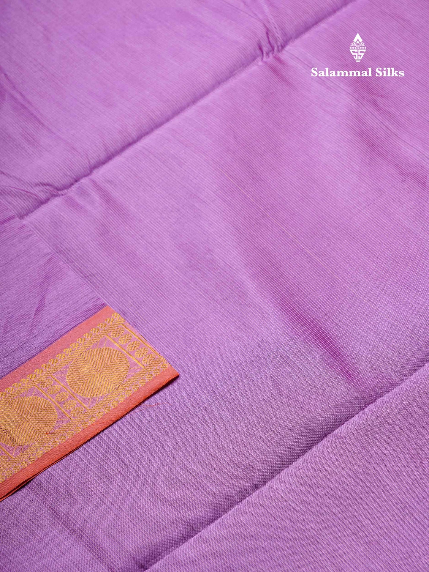 Beautiful Lavender Vaira Oosi Lines Semi Silk Cotton Saree With Contrast Orange Blouse