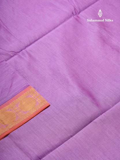 Beautiful Lavender Vaira Oosi Lines Semi Silk Cotton Saree With Contrast Orange Blouse