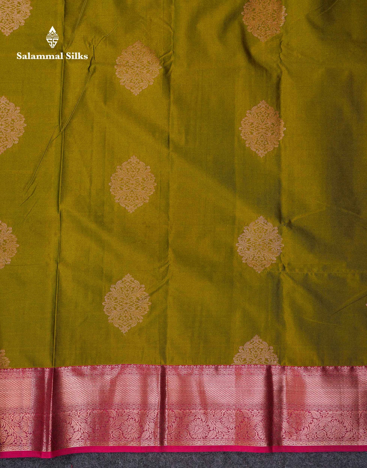 Beautiful Olive Green Semi Silk Saree With Contrast Maroon Traditional Border