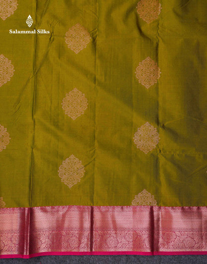 Beautiful Olive Green Semi Silk Saree With Contrast Maroon Traditional Border