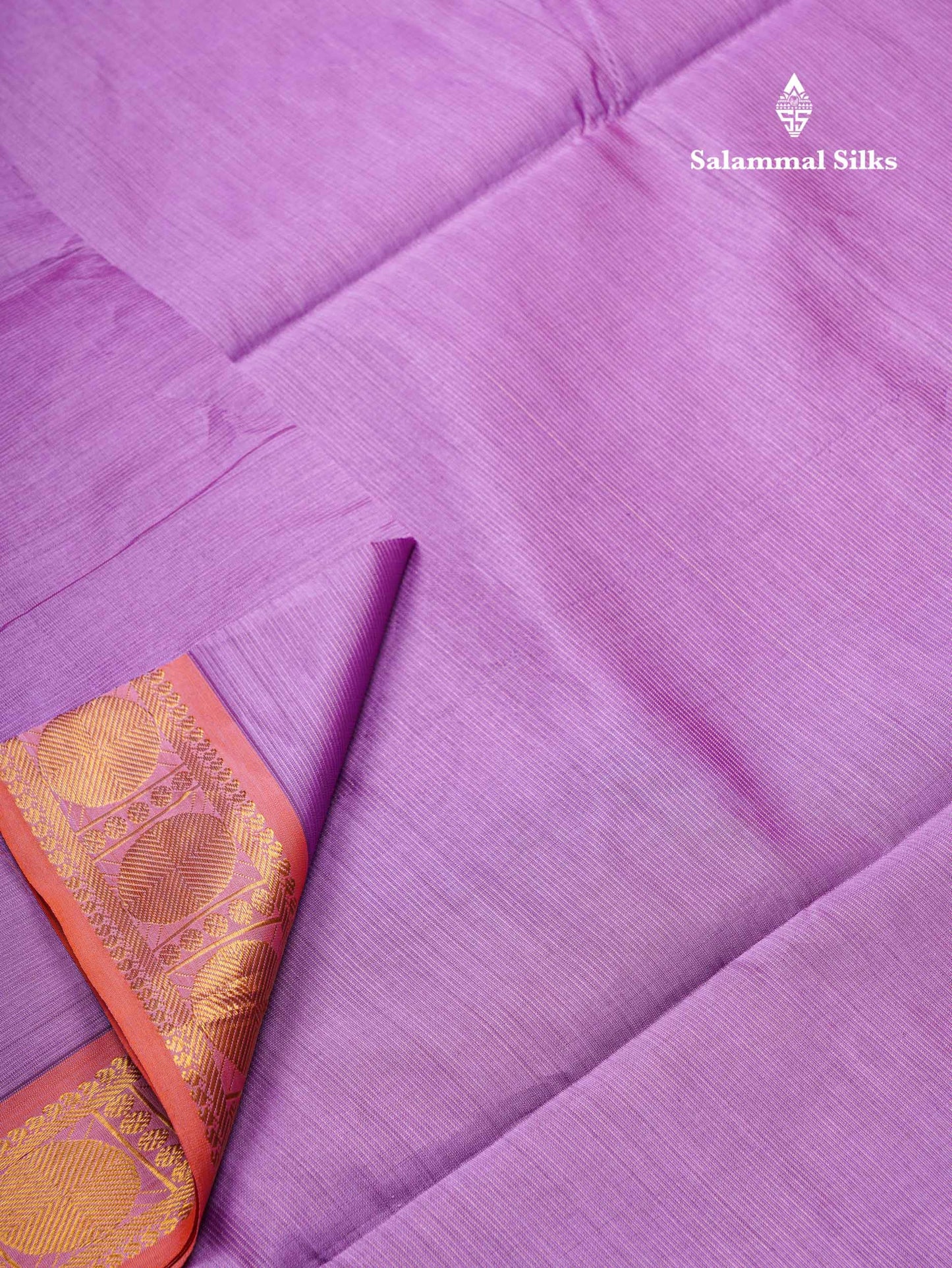 Beautiful Lavender Vaira Oosi Lines Semi Silk Cotton Saree With Contrast Orange Blouse