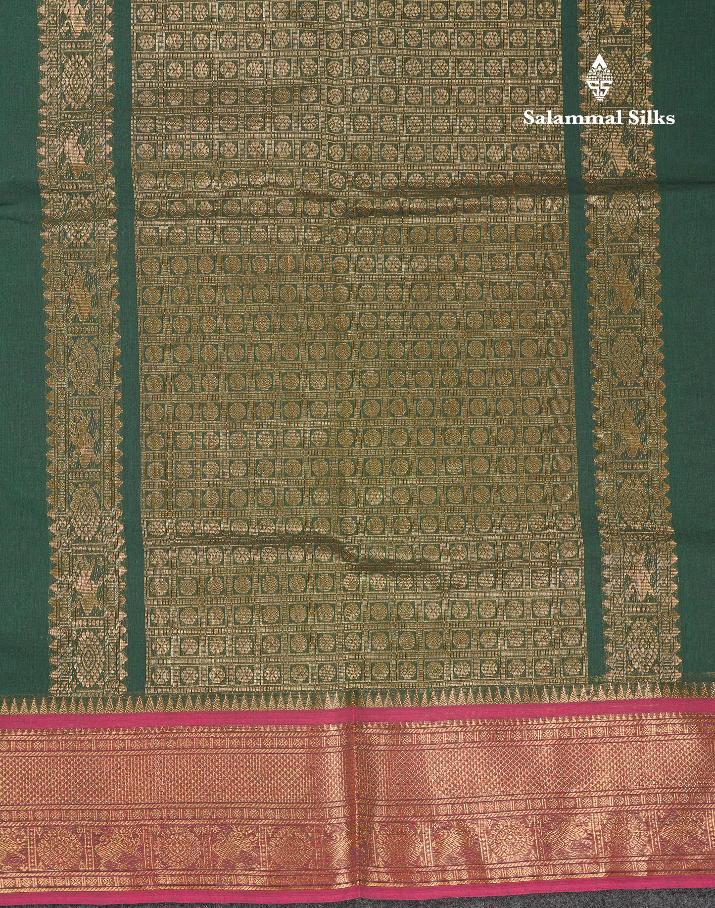 Beautiful Parrot Green Pure Cotton Saree With Contrast Pink Traditional Border