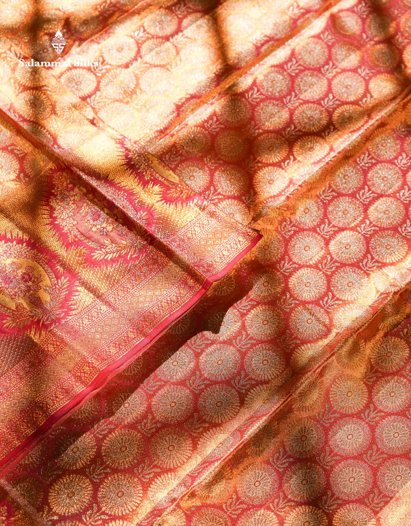 Beautiful Pinkish Orange Tissue Bridal Pure Kanjivaram Silk Saree With Fancy Border