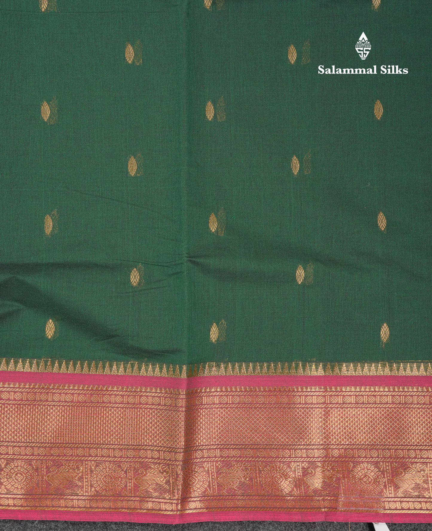Beautiful Parrot Green Pure Cotton Saree With Contrast Pink Traditional Border