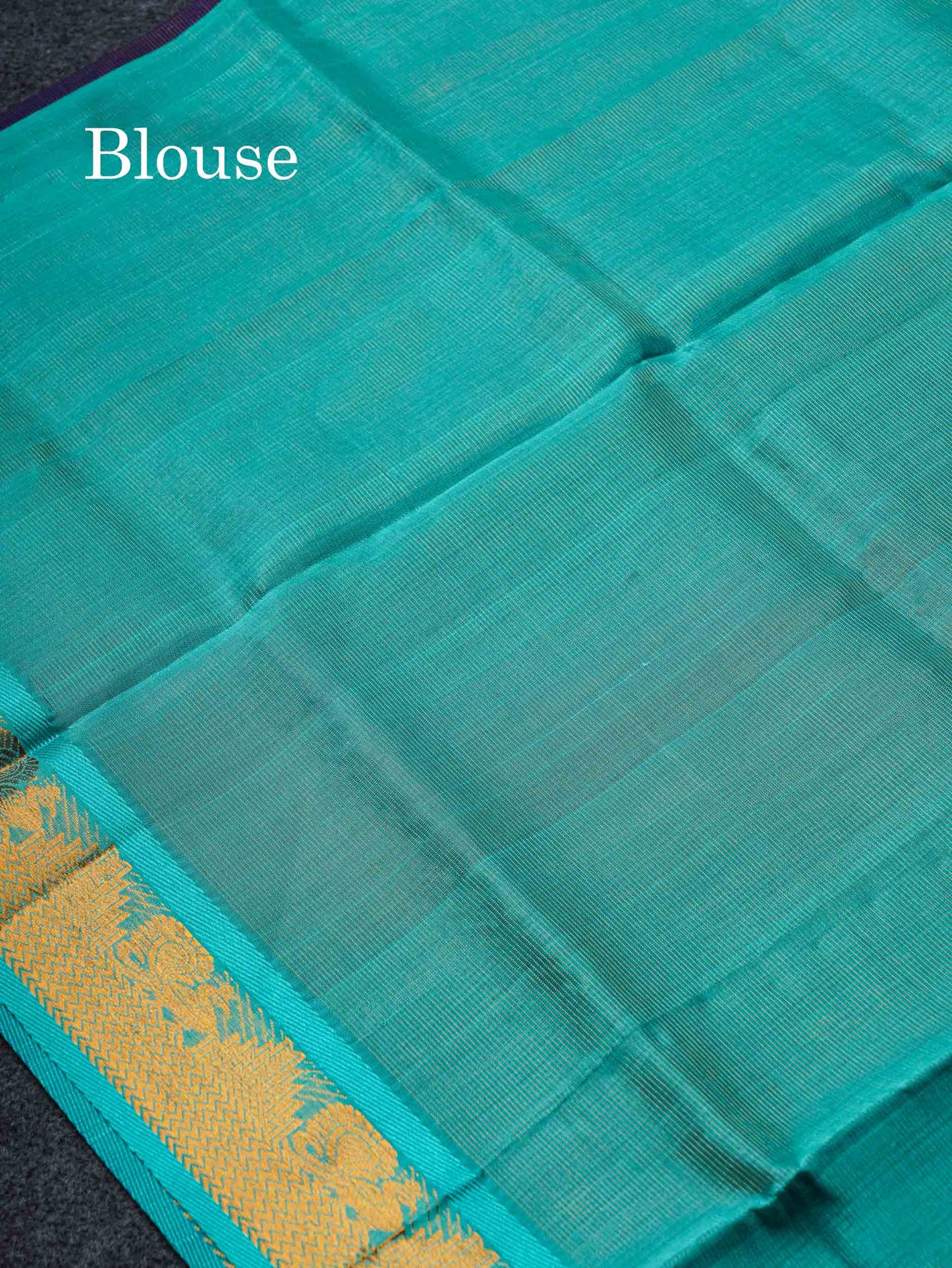 Beautiful Navy Blue Vaira Oosi Lines With Mango Zari Butta Semi Silk Cotton Saree With Contrast Sapphire Traditional Border