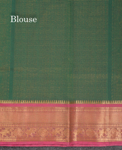 Beautiful Parrot Green Pure Cotton Saree With Contrast Pink Traditional Border