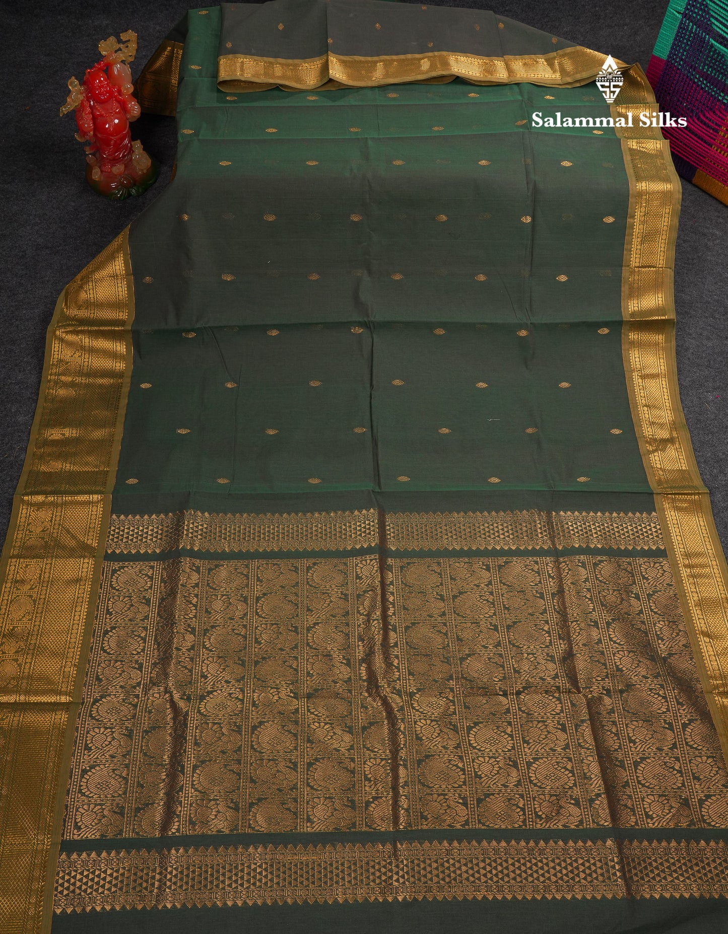 Beautiful Parrot Green Pure Cotton Saree With Contrast Pink Traditional Border