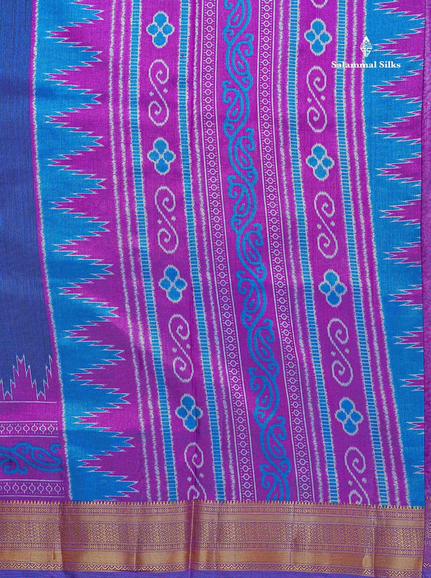 Semi Raw Silk Fancy Saree - Royal Blue Plain With Contrast Purple Traditional Border