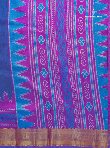 Semi Raw Silk Fancy Saree - Royal Blue Plain With Contrast Purple Traditional Border