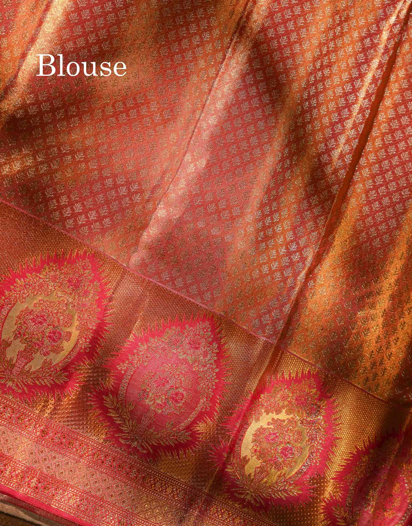 Beautiful Pinkish Orange Tissue Bridal Pure Kanjivaram Silk Saree With Fancy Border