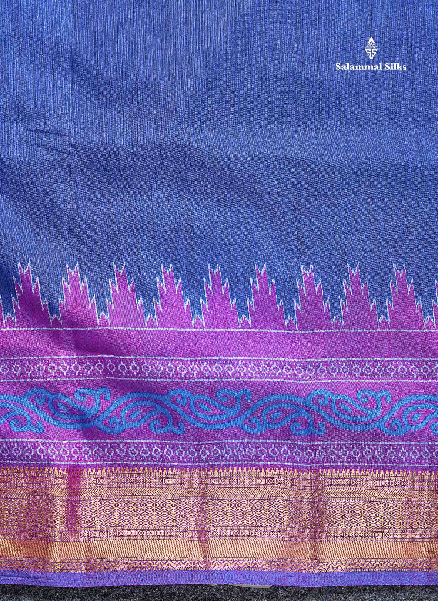Semi Raw Silk Fancy Saree - Royal Blue Plain With Contrast Purple Traditional Border