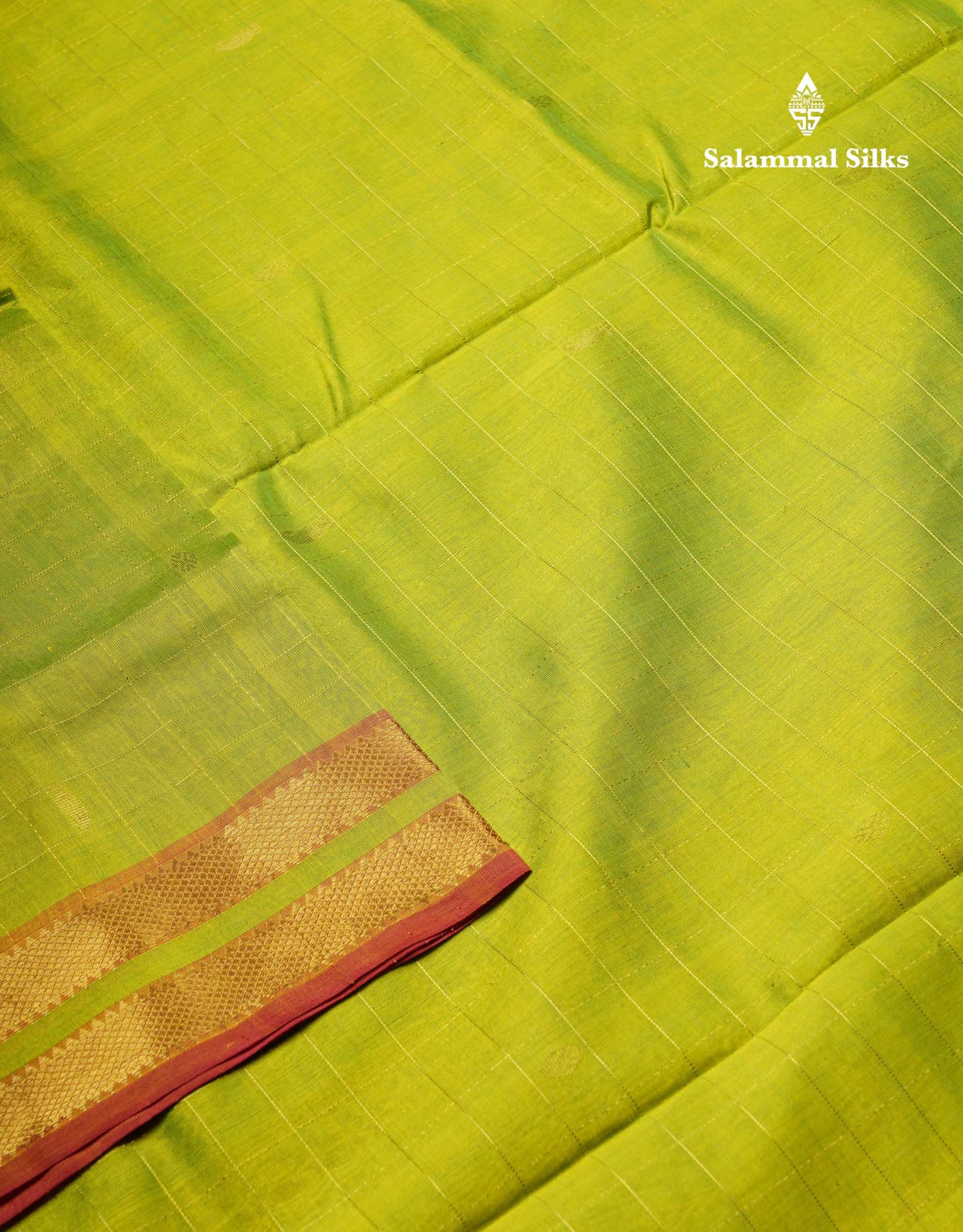 Parrot Green Checks With Butta Pure Silk Cotton Saree With Contrast Magenta Pink Blouse