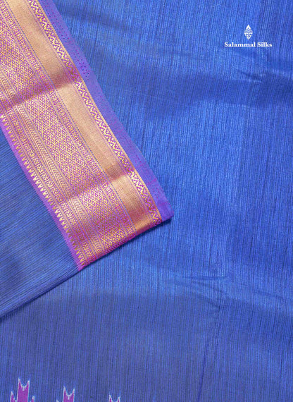 Semi Raw Silk Fancy Saree - Royal Blue Plain With Contrast Purple Traditional Border
