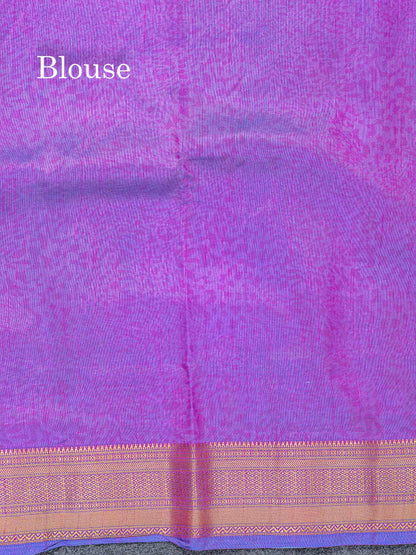 Semi Raw Silk Fancy Saree - Royal Blue Plain With Contrast Purple Traditional Border