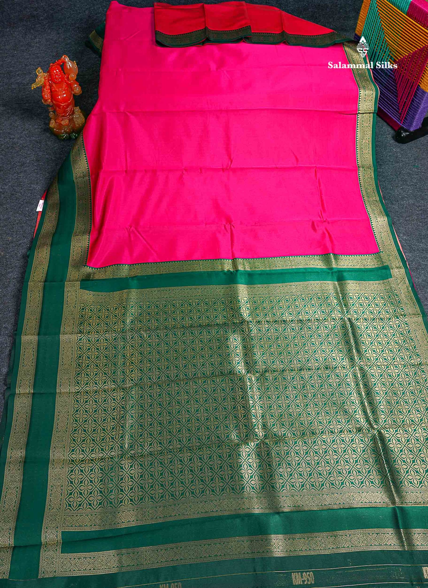 Semi Silk Saree -  Pink Colour Body Plain With Contrast Bottle Green Traditional Gap Border