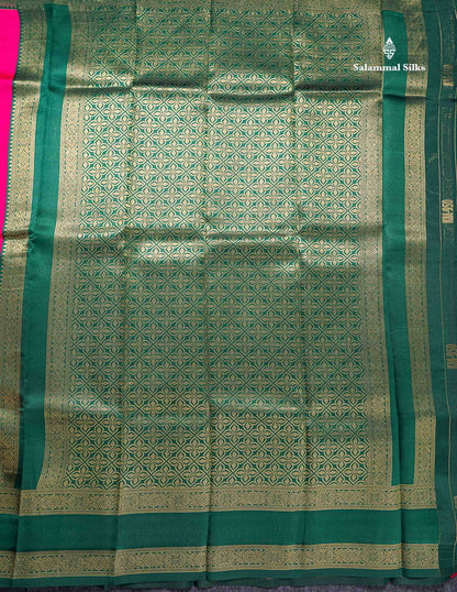Semi Silk Saree -  Pink Colour Body Plain With Contrast Bottle Green Traditional Gap Border