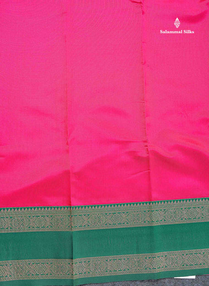 Semi Silk Saree -  Pink Colour Body Plain With Contrast Bottle Green Traditional Gap Border