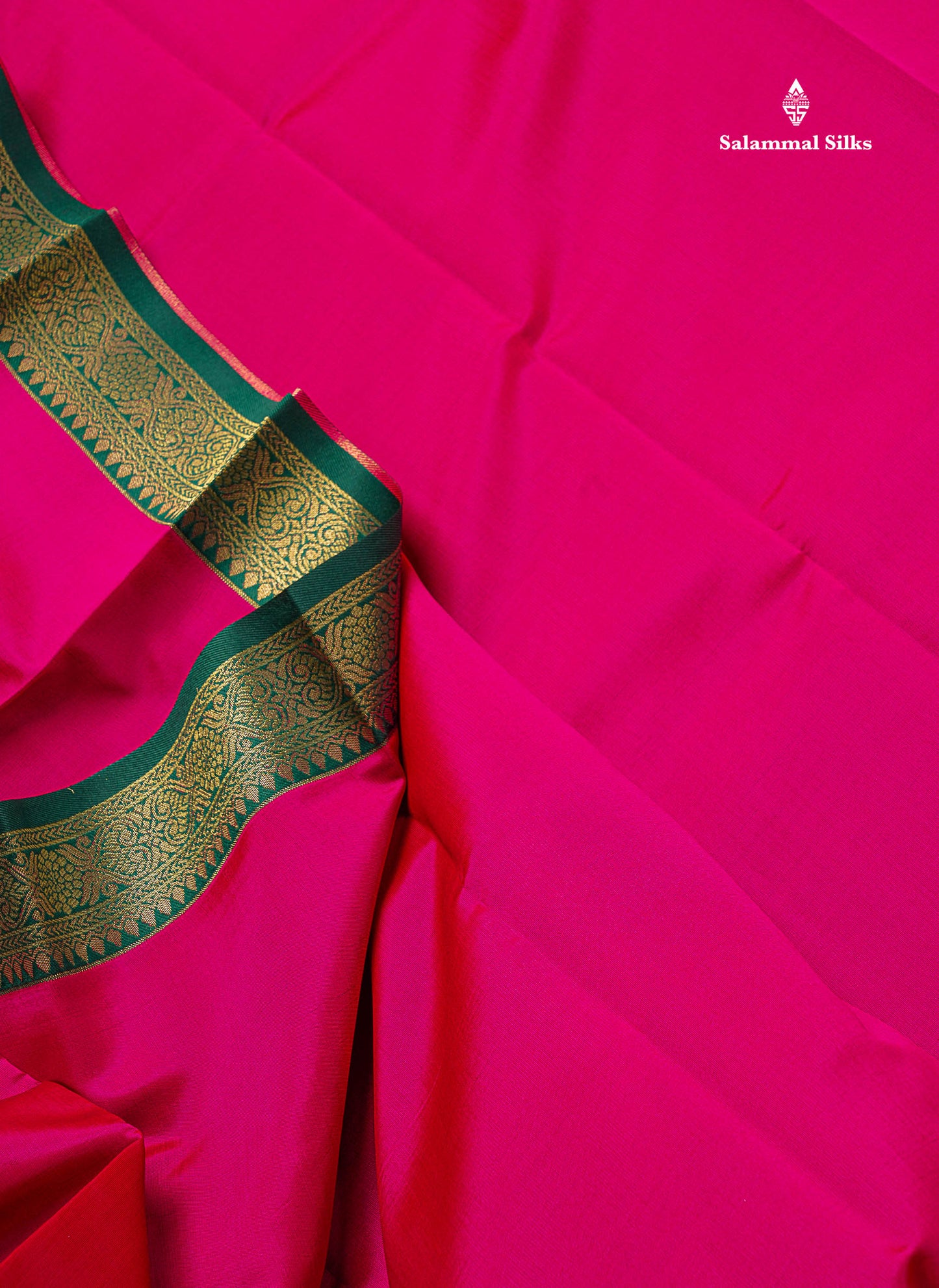 Semi Silk Saree -  Pink Colour Body Plain With Contrast Bottle Green Traditional Gap Border