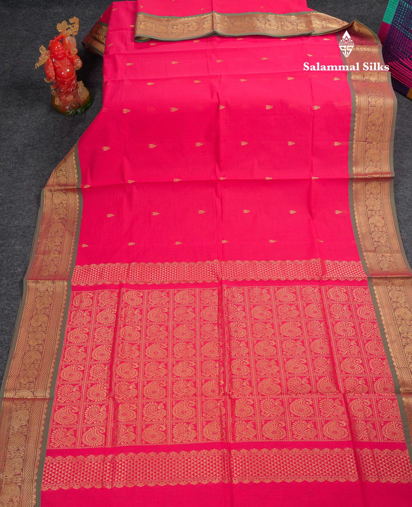 Beautiful Orange Pure Cotton Saree With Contrast Parrot Green Traditional Border