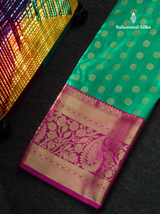Semi Silk Pattu Pavadai (Saffire Green) With Magenta Pink Blouse 44"