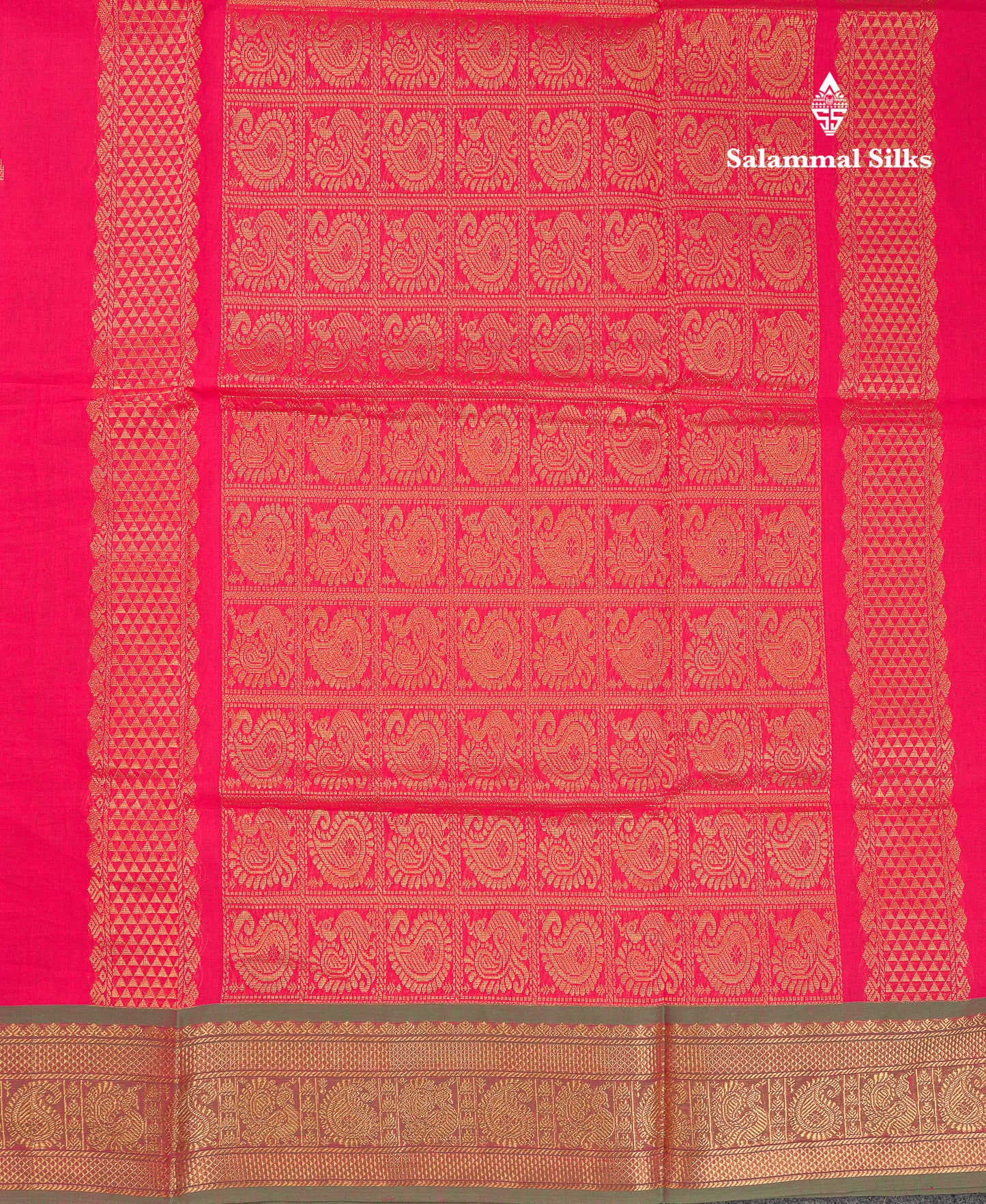Beautiful Orange Pure Cotton Saree With Contrast Parrot Green Traditional Border