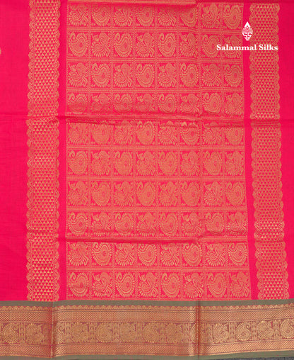 Beautiful Orange Pure Cotton Saree With Contrast Parrot Green Traditional Border