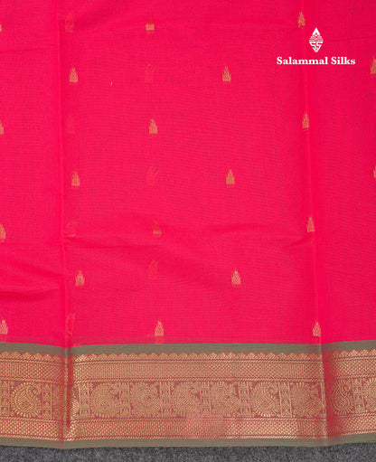 Beautiful Orange Pure Cotton Saree With Contrast Parrot Green Traditional Border