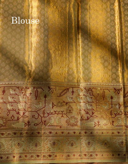 Beautiful Light Pista Green Tissue Bridal Menakari Work Pure Kanjivaram Silk Saree With Fancy Border