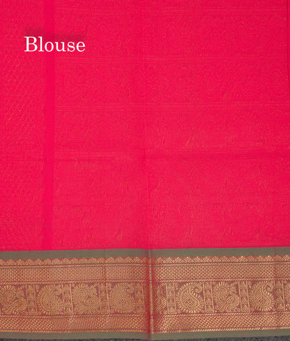 Beautiful Orange Pure Cotton Saree With Contrast Parrot Green Traditional Border