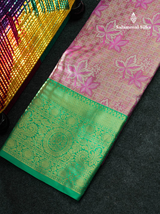 Semi Silk Pattu Pavadai (Baby Pink Tissue) With Rexsona Green Blouse 44"