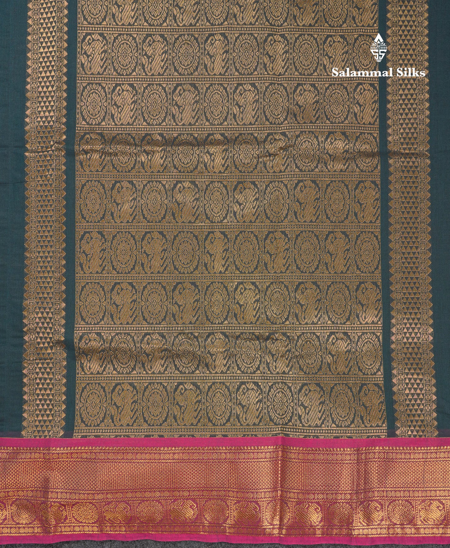 Beautiful Dual Tone Peacock Green Pure Cotton Saree With Contrast Magenta Traditional Border