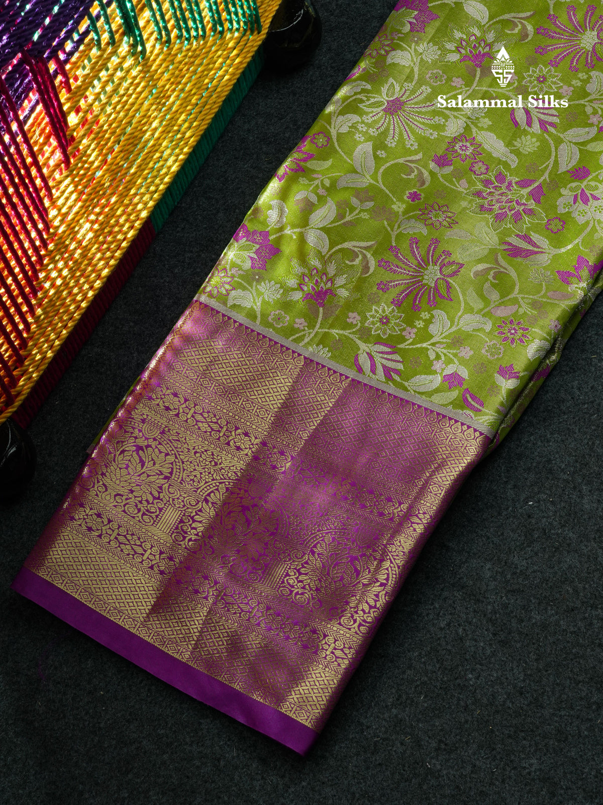 Semi Silk Pattu Pavadai (Manthulir Green) With Purple Blouse 44"
