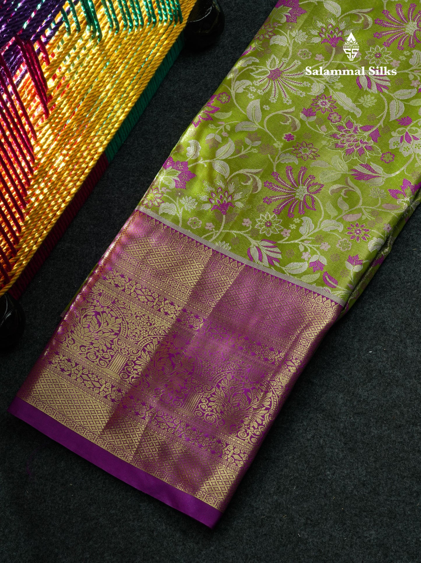 Semi Silk Pattu Pavadai (Manthulir Green) With Purple Blouse 44"