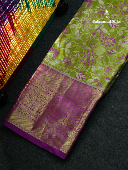 Semi Silk Pattu Pavadai (Manthulir Green) With Purple Blouse 44"