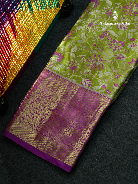 Semi Silk Pattu Pavadai (Manthulir Green) With Purple Blouse 44"