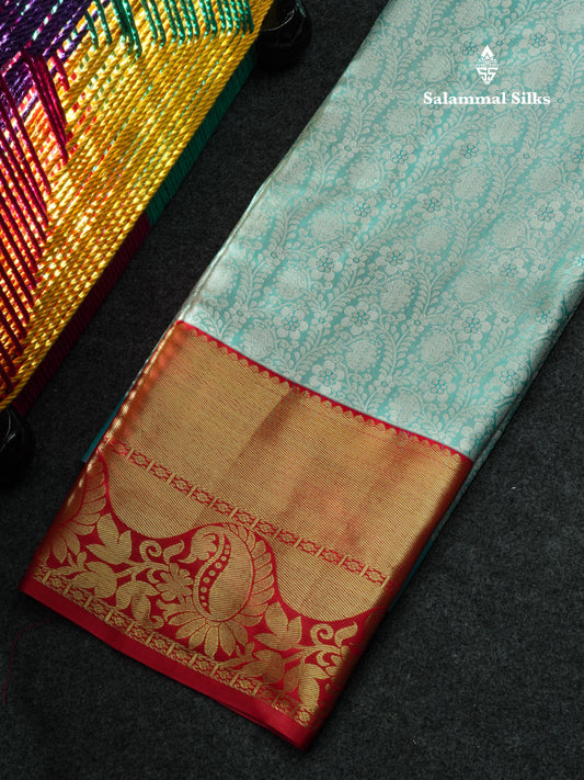 Semi Silk Pattu Pavadai (Ice Blue) With Red Blouse 44"