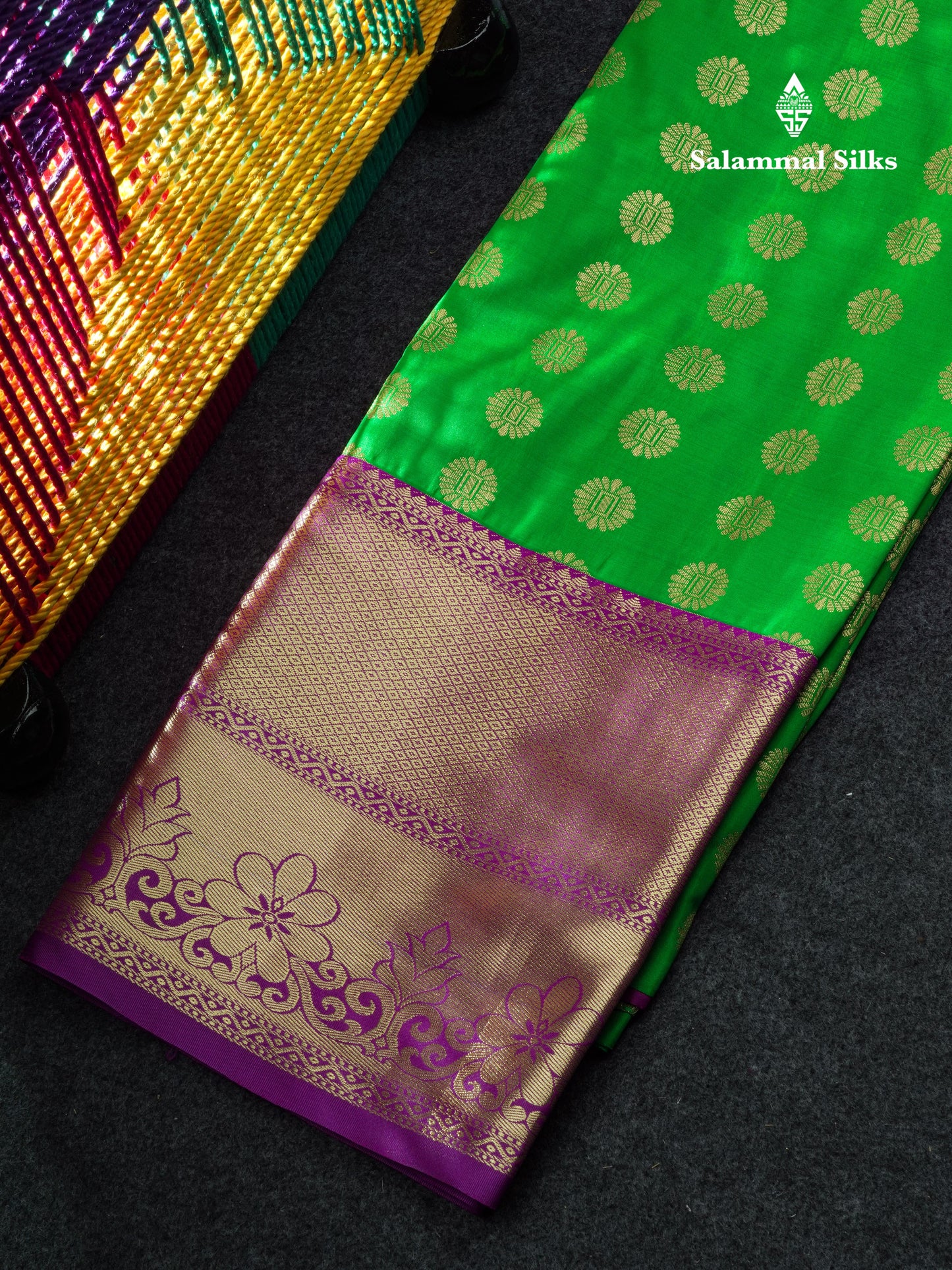 Semi Silk Pattu Pavadai (Green) With Violet Blouse 45 "