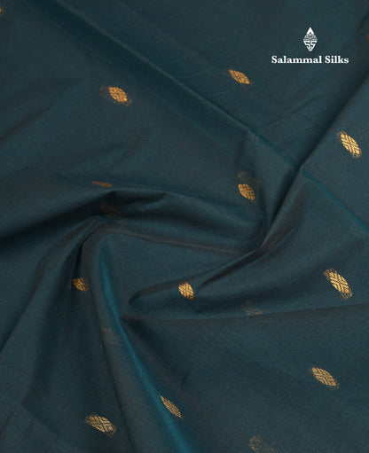 Beautiful Dual Tone Peacock Green Pure Cotton Saree With Contrast Magenta Traditional Border