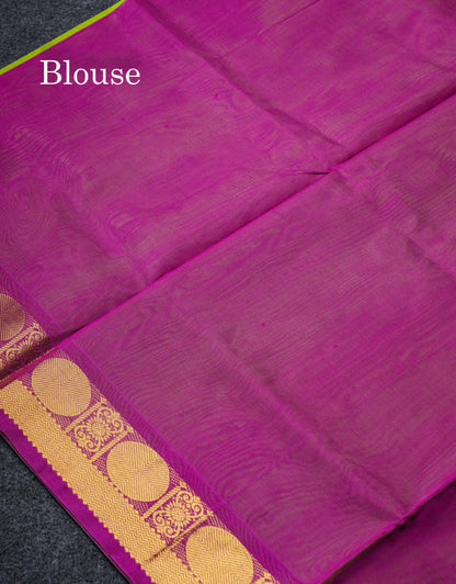 Parrot Green Plain Pure Silk Cotton Saree With Contrast Vadamalli Traditional Border
