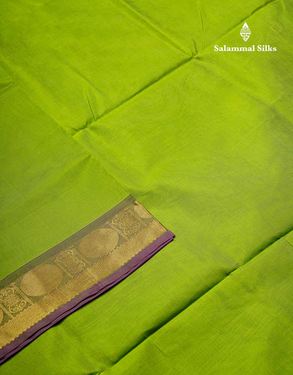 Parrot Green Plain Pure Silk Cotton Saree With Contrast Vadamalli Traditional Border