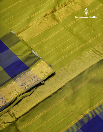 Beautiful Paalum Pazham Checks Semi Silk Cotton Saree With Contrast Olive Green Blouse