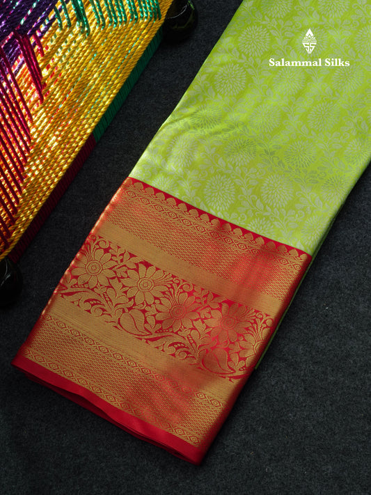 Semi Silk Pattu Pavadai ( Parrot Green ) With Red Blouse  44"