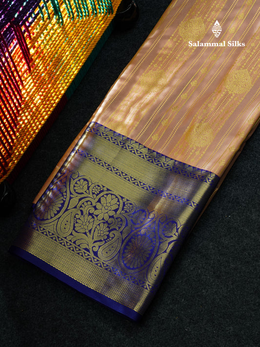 Semi Silk Pattu Pavadai Cream) With Navy Blue Blouse 44"