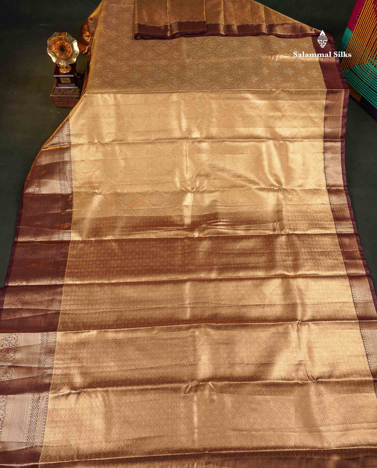 Tissue Bridal Semi Silk Saree - Beige Colour Body With Contrast Dark Brown Border