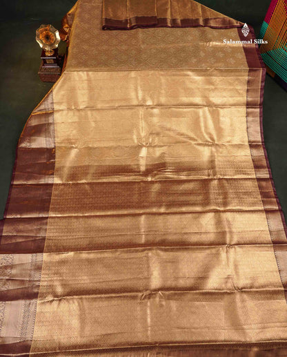 Tissue Bridal Semi Silk Saree - Beige Colour Body With Contrast Dark Brown Border