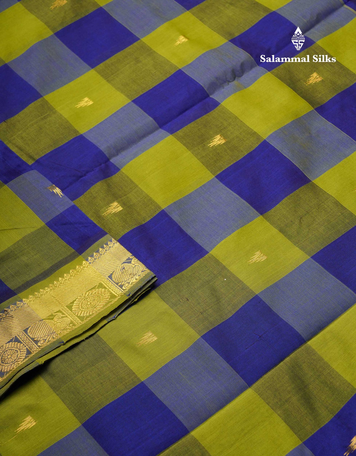 Beautiful Paalum Pazham Checks Semi Silk Cotton Saree With Contrast Olive Green Blouse