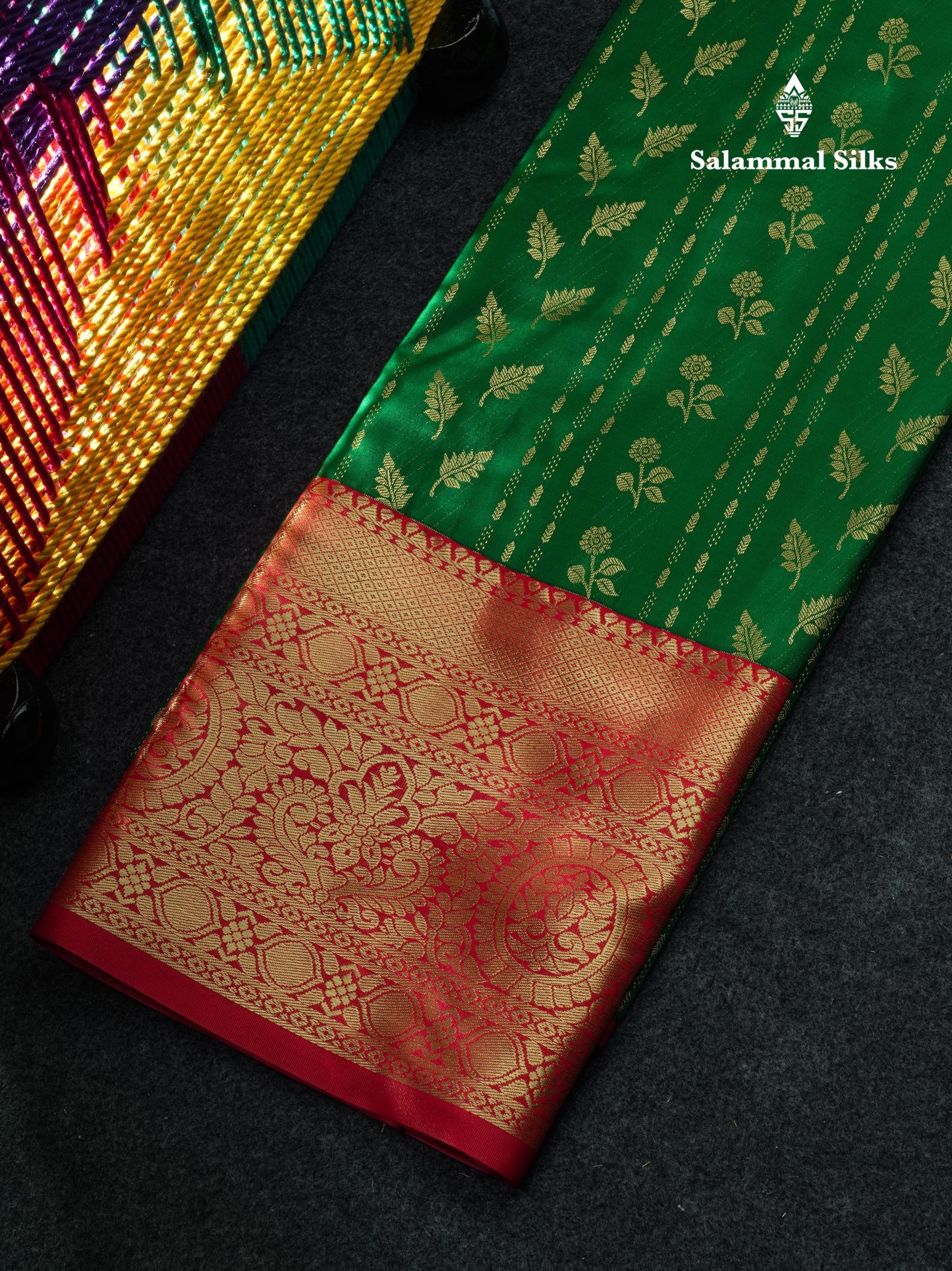 Semi Silk Pattu Pavadai (Bottle Green) With Red Blouse 44"