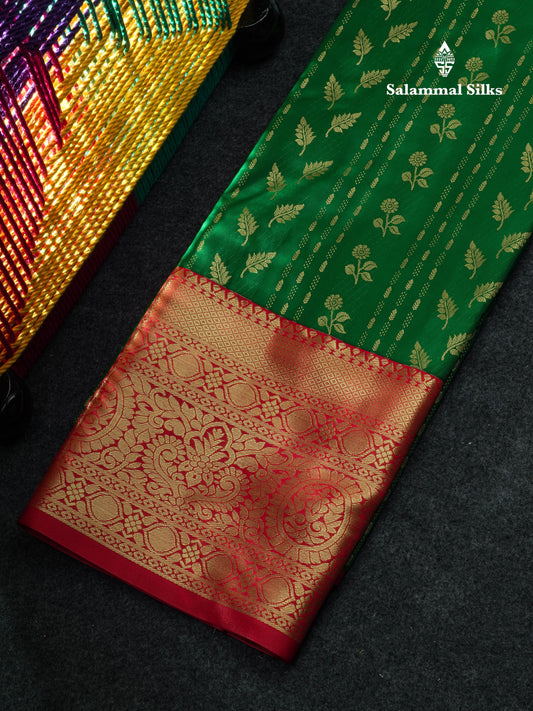 Semi Silk Pattu Pavadai (Bottle Green) With Red Blouse 44"