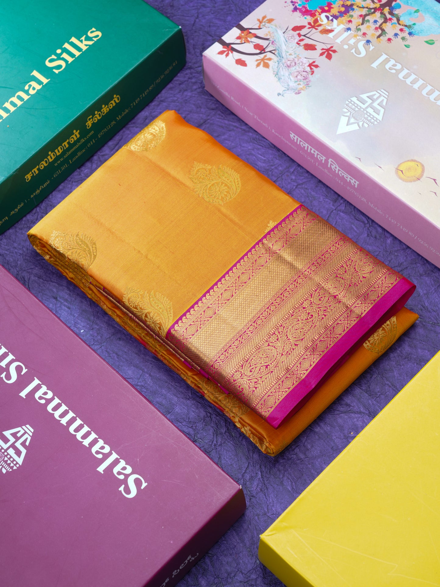 Dual Tone Purple Pure Kanjivaram Silk Saree With Contrast Magenta Pink Border